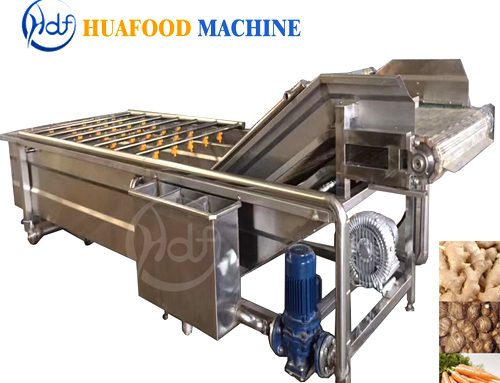 Continuous fruit and vegetable washing machine